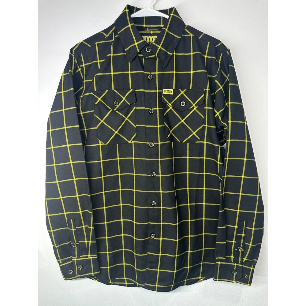 Dixxon Flannel Chessboxin Plaid‎ Shirt Black Yellow Long Sleeve - Medium